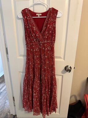 Max Studio Red Floral V-Neck Tiered Maxi Dress